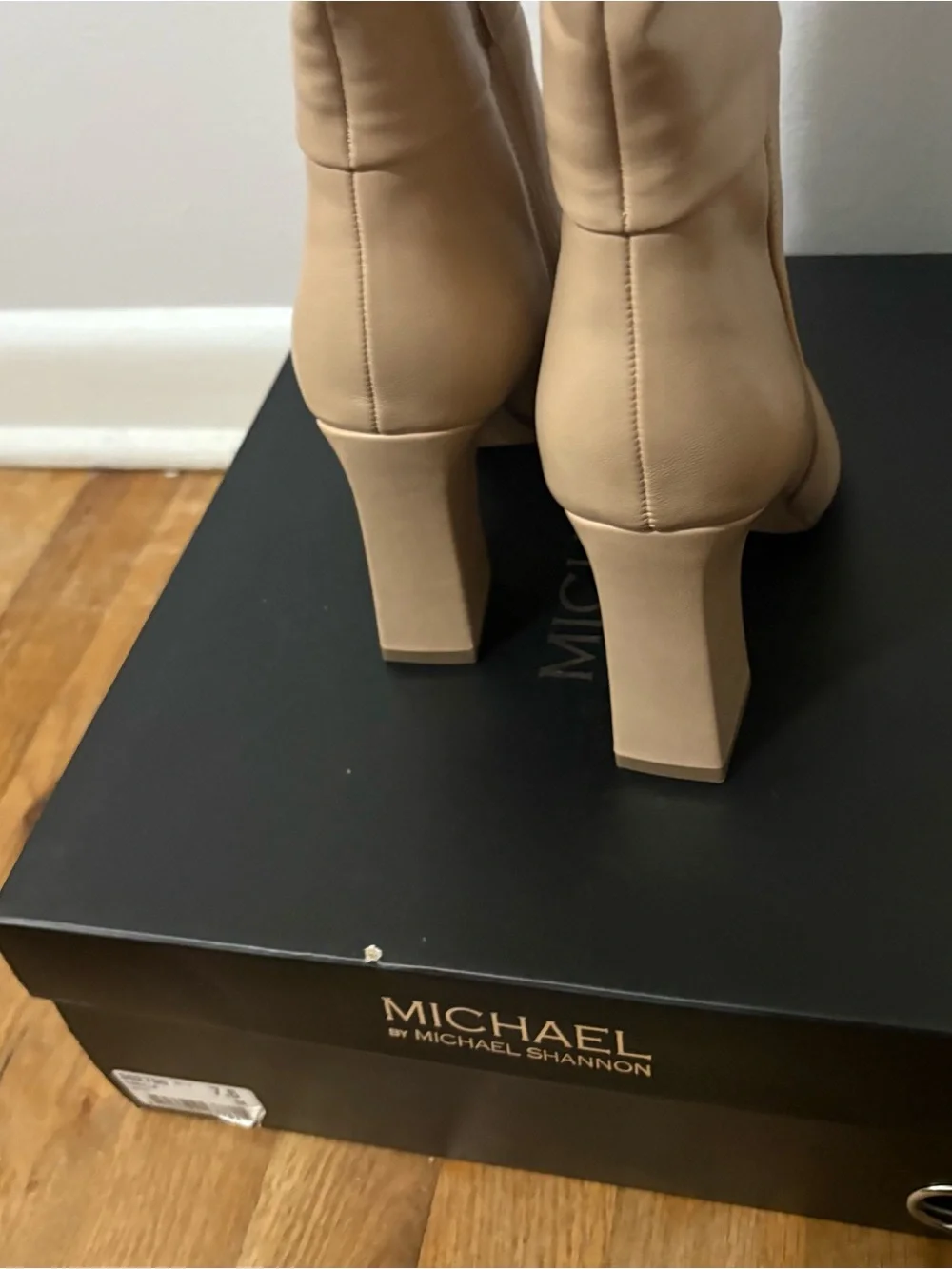 Women's Knee-High Pointed Toe Block Heel Boots in Nude